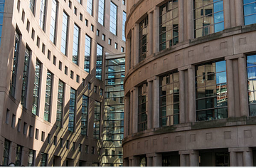 Picture of inner courtyward of the Vancouver Public Library circa 2012.