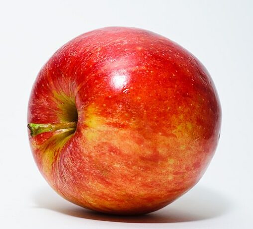 A red apple on a white background.